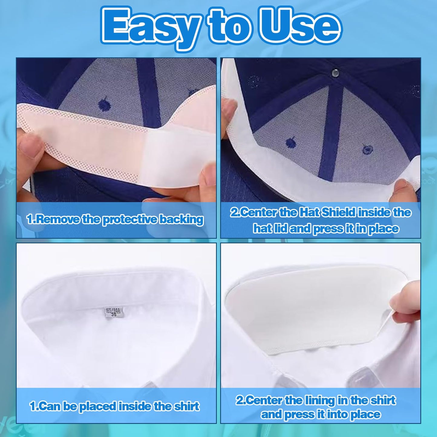 200 Pcs Hat Sweat Liner, Adhesive Collar Protector Sweat Pads, Absorbent Sweat Pad Protector Accessories for Men Women White