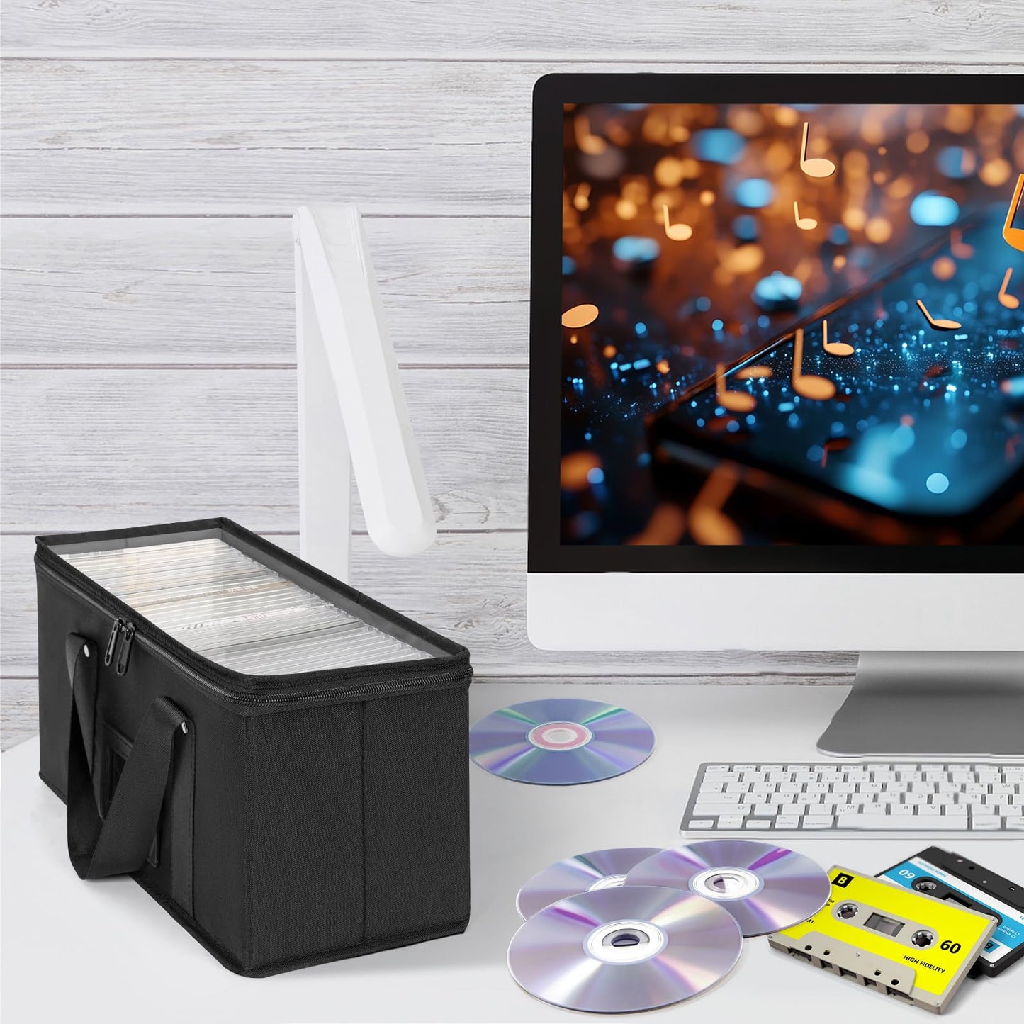 2 Pack CD Storage Boxes, TORIBIO CD Case Holder Organizer with Clear PVC Lid and Index Labels- 13.4"x 6.3"x 5.5" CDs Storage Holder Bags, Each Hold up to 31 CDs Jewel Cases or 170 Discs