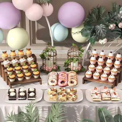 8 Piece Large Wooden Tiered Riser Display Stands, Stackable Wooden Cupcake Stands, 4 Tier Racks Decorative Rectangular, Dessert Table Display Set ,Food Display Risers for Party