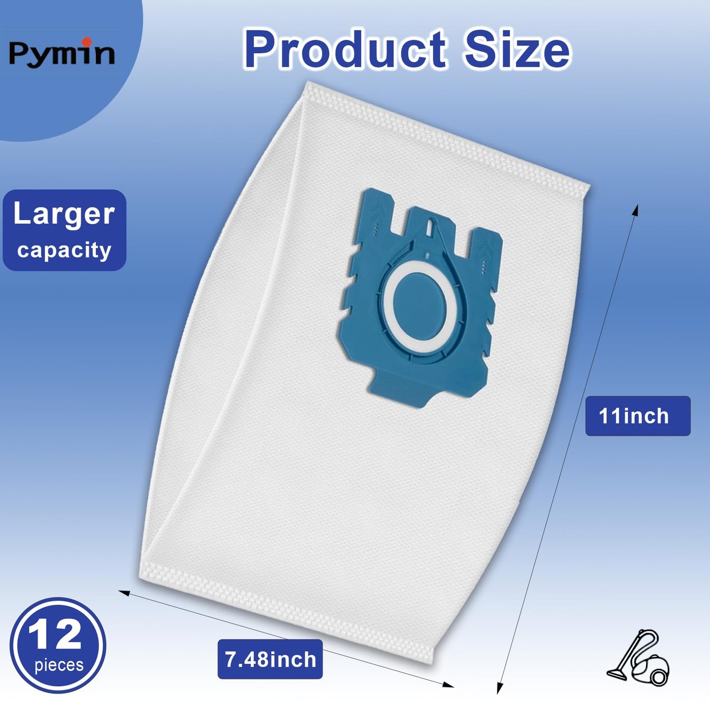 Pymin 12 Pack GN Vacuum Dust Bags Compatiable with Miele Hoover Bags,3D Efficiency GN Vacuum Bags for Classic C1,Complete C2 C3, S227 S240, S270, S400, S600, S800,S2, S5, S8 Series(12 Bags+4 Filters)