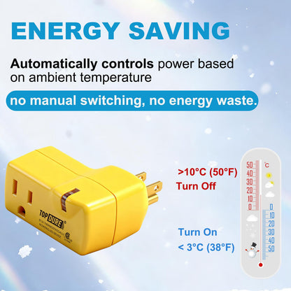 TOPDURE Automatic Thermostatic Plug, Suitable for Heating Tapes, Greenhouses, Well House Heaters, 38℉ Auto On/50℉ Auto Off, 2pcs