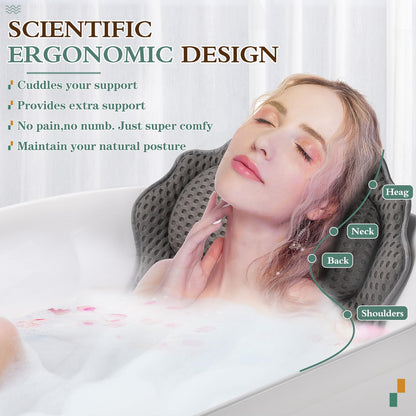 Bath Pillow RUVINCE Ergonomic Luxury Bathtub Pillow with Head,Neck, Shoulder and Back Support, 6D Bath Pillows for tub with 6 Powerful Suction Cups, Fits All Bathtub