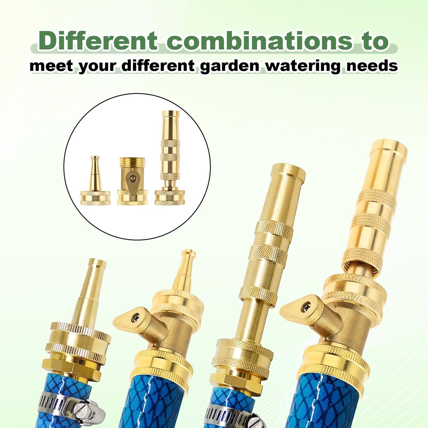 6 Pack Garden Hose Nozzle Set, Includes 2 Heavy-Duty Brass Adjustable Twist Hose Nozzles, 2 High Pressure Water Hose Jet Nozzles, 2 Brass 3/4" Garden Hose with shutoff Valve Sprayer Connectors