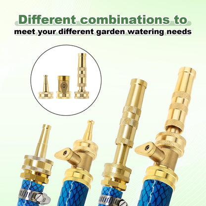 6 Pack Garden Hose Nozzle Set, Includes 2 Heavy-Duty Brass Adjustable Twist Hose Nozzles, 2 High Pressure Water Hose Jet Nozzles, 2 Brass 3/4" Garden Hose with shutoff Valve Sprayer Connectors