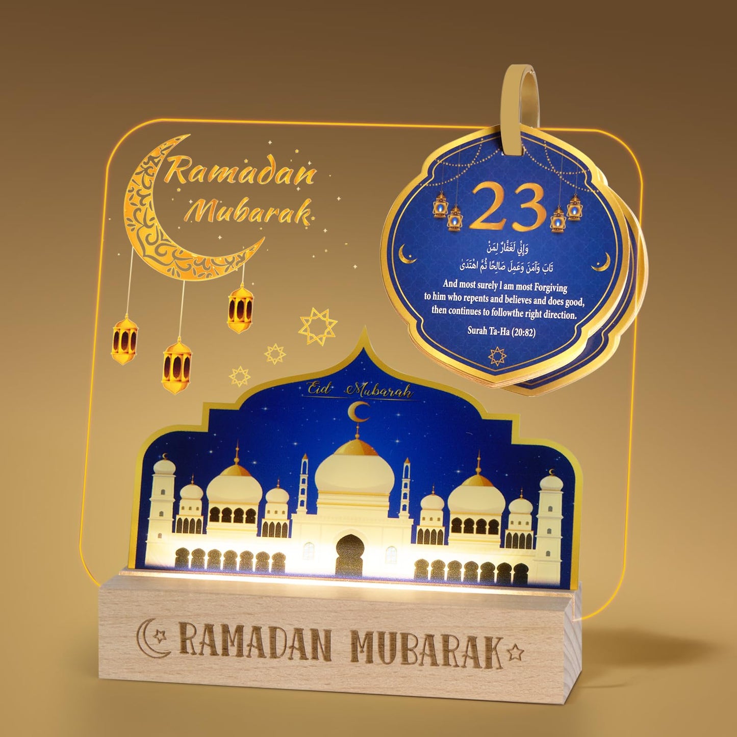 Ramadan Calendar Decorations, Acrylic Eid Light with Countdown Calendar,Ramadan Mubarak Gift for Home and Table Centerpieces