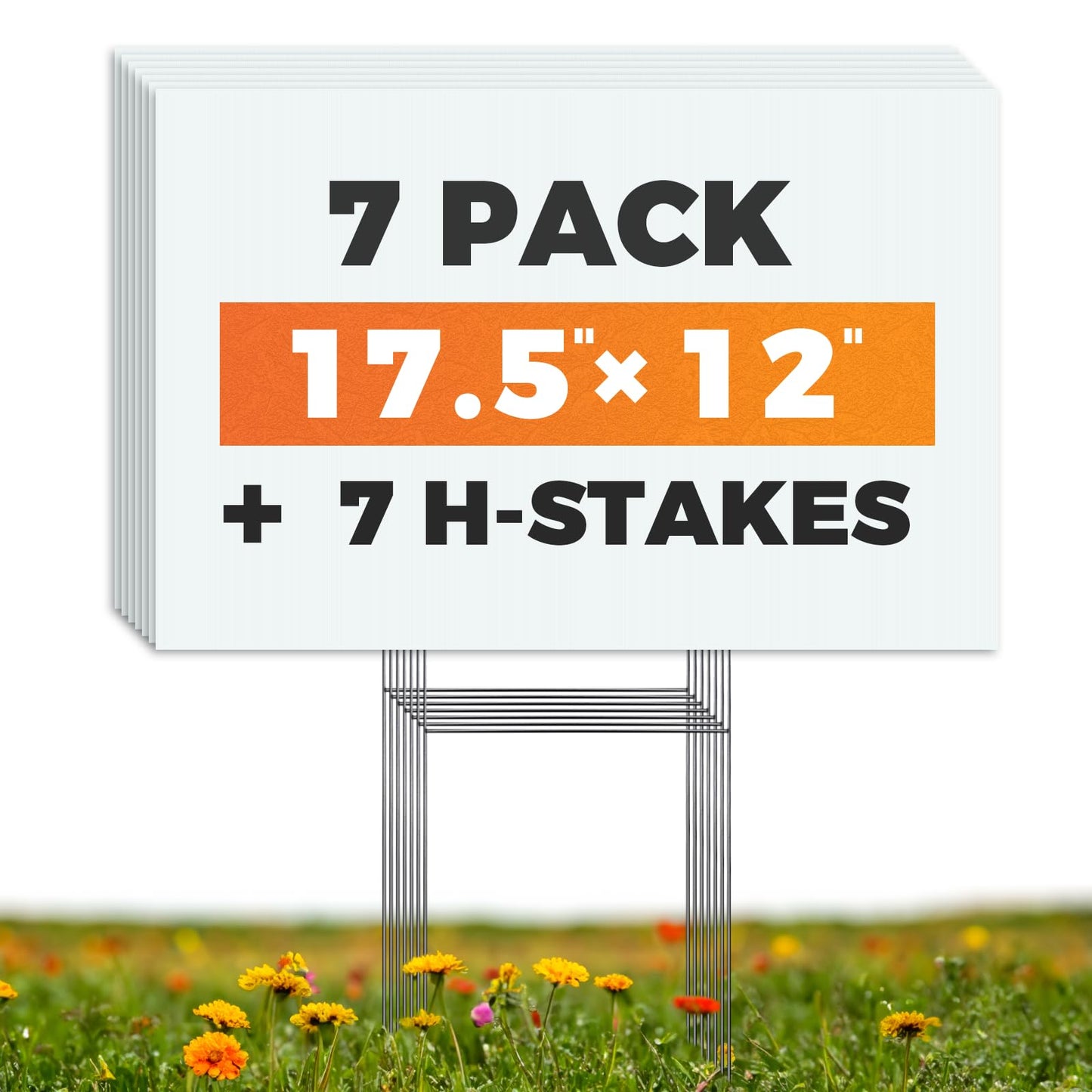 WENWELL Blank Yard Signs with H-Stakes, 17x12 inches, Double-Sided, White Corrugated Plastic Board, 7 Pack