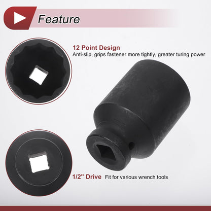 HEROFFIX 1 Pcs Impact Socket Durable Hardware Tool 78mm Black High Carbon Steel 12 Point 40mm for Car Motorcycle Dirtbike Repair 1/2 Inch Drive