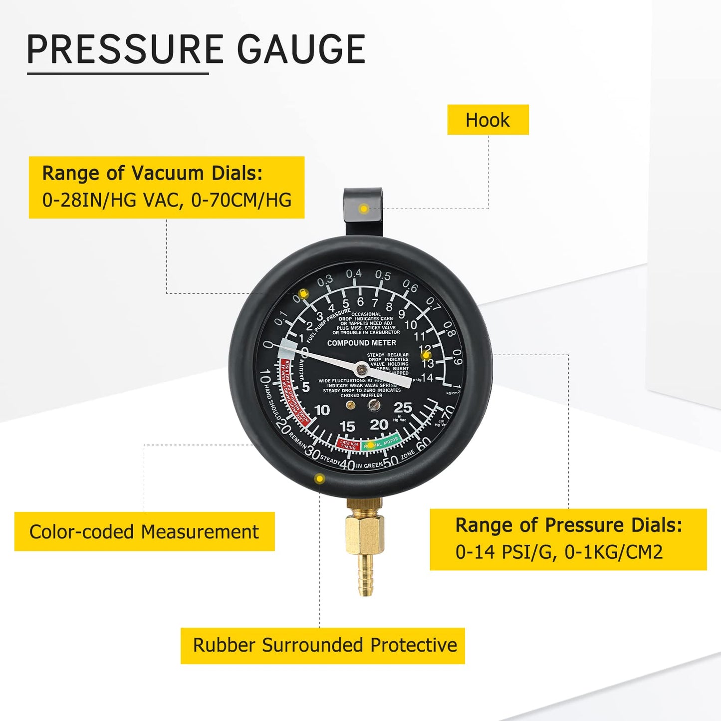 Acymner Vacuum and Fuel Pump Tester Gauge Kit | Gauge Leak Carburetor Pressure Diagnostics Tool Kit