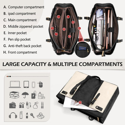 RAINSMORE Laptop Bags for Women 15.6 Inch Leather Work Tote Bags Womens Laptop Purse Waterproof Professional Laptop Briefcase for Office Computer Bag Women Travel Handbag Shoulder Bag