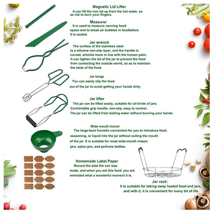 Toowood Canning Supplies Boxed Set, Canning kit, Stainless Steel CanningSet, Canning Supplies Starter kit, Jar Lifter, Folding Rack, Tongs, Multifunctional Canning Tools, Funnel for Mason Jars