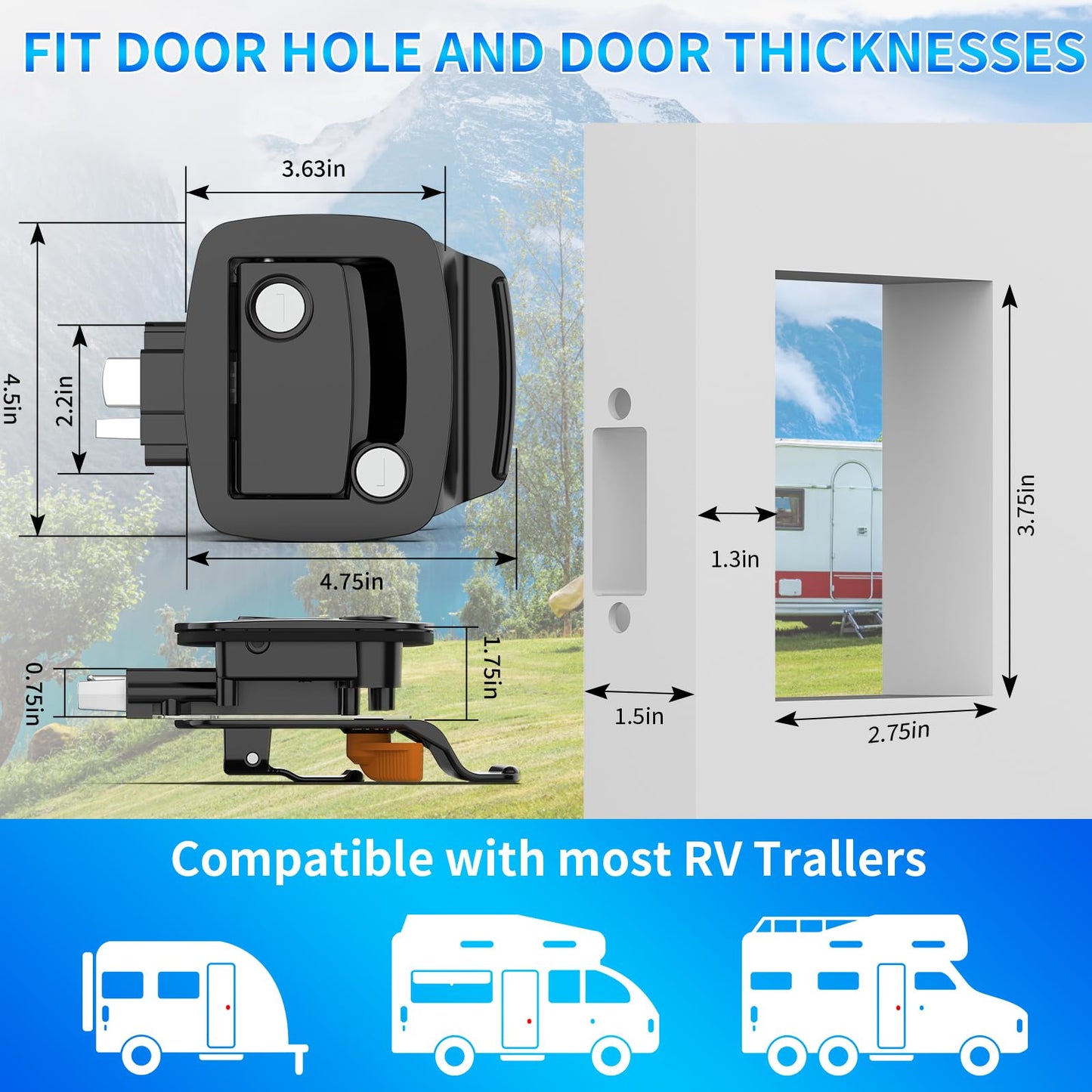 RV Door Lock Replacement, Upgraded Lighter RV Door Latch with Paddle Deadbolt & 4 Keys, 100% Metal Camper Door Locks, Aluminum Alloy RV Entry Door Lock for Travel Trailers Cargo Hauler, Black