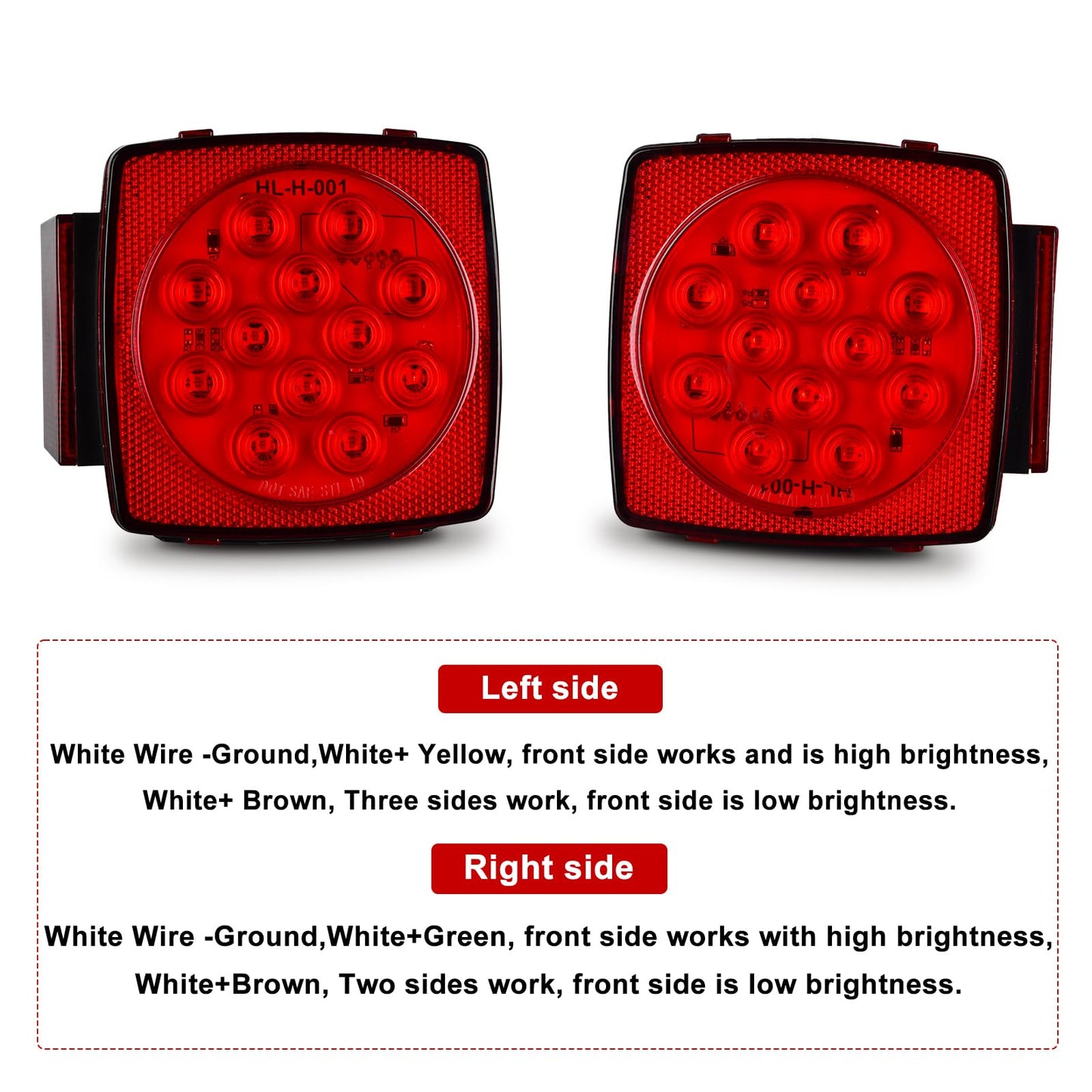 12V LED Trailer Lights 2pcs, Square Trailer Light Kit, Stop/Tail/Turn Signal Lights for Car Trunk Jeep Boat