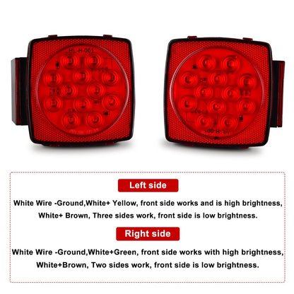 12V LED Trailer Lights 2pcs, Square Trailer Light Kit, Stop/Tail/Turn Signal Lights for Car Trunk Jeep Boat