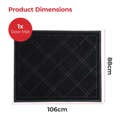 Waterproof Door Mat - SlipToGrip 42 x 35 Inches, No-Slip, Durable, Washable, Black Floor Mat - Plaid Entrance Rug for Front Door, Patio, Garage - Absorbs Dirt and Moisture - Indoor and Outdoor Rug