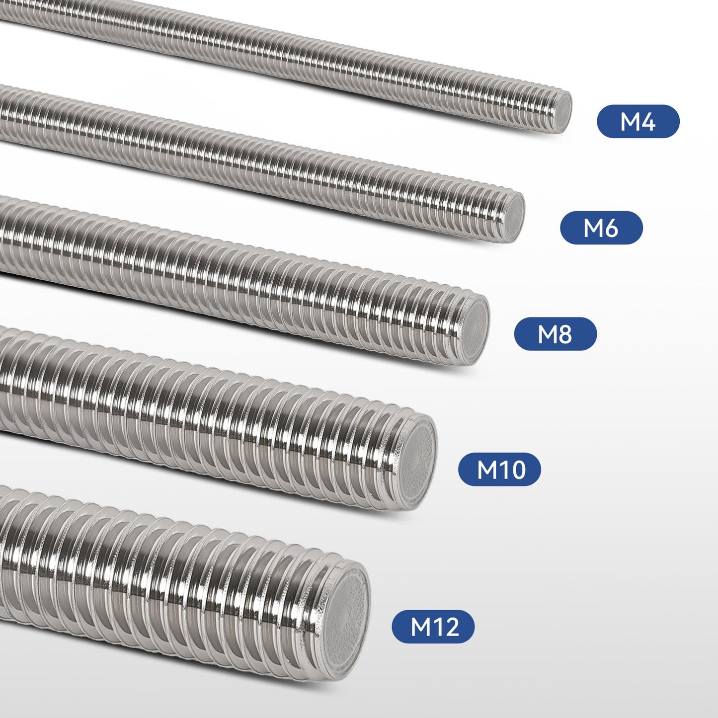 Arwnnklo 12 Pcs 304 Stainless Steel M4 Fully Threaded Rod,12"(305mm) Long Threaded Rod,Right Hand Threads，with Nuts