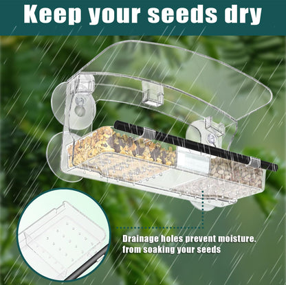 WLLKOO Window Bird Feeder 2 Pack with Strong Suction Cups, Clear Bird feeders for Viewing, Bird Feeders for Outdoors Outside with Drain Holes