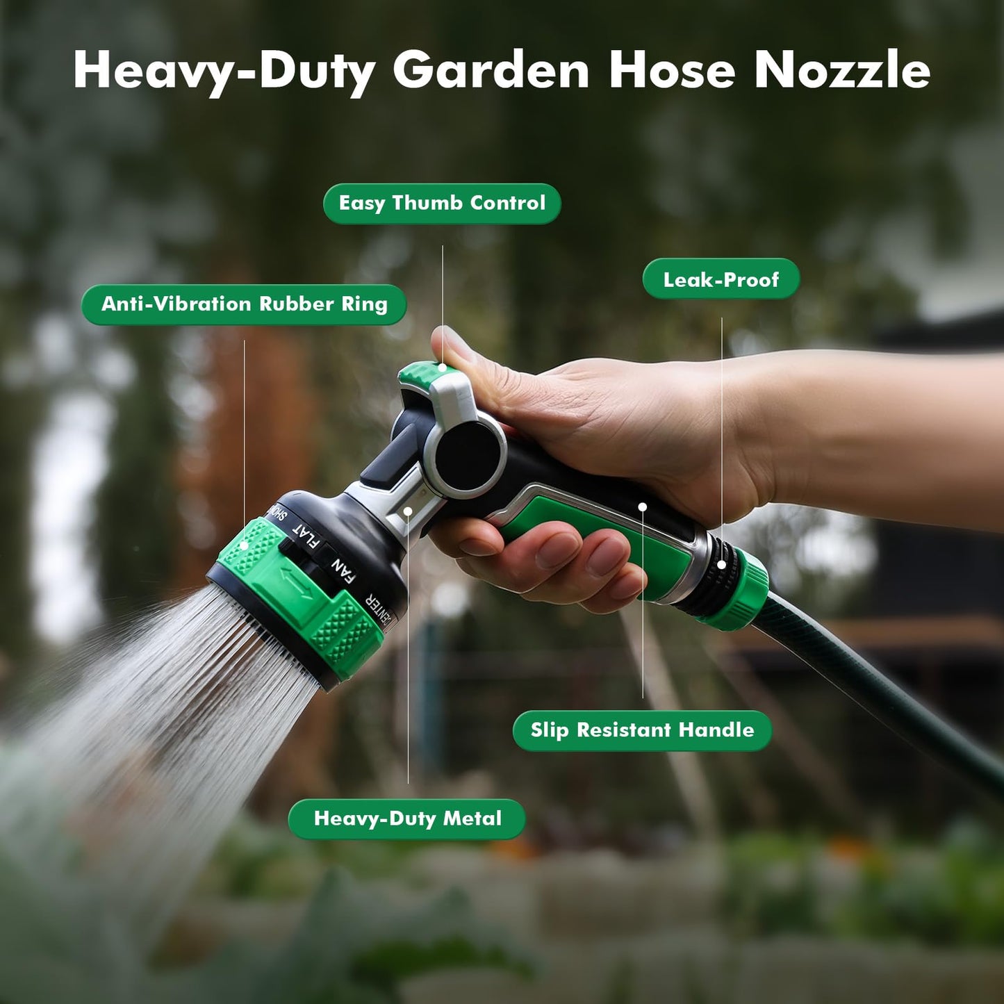 RESTMO Water Hose Nozzle Heavy Duty, Garden Hose Nozzle with 9 Adjustable Spray Patterns, High Pressure Hose Sprayer Nozzle with Flow Control for Watering Plants & Lawns, Washing Cars & Pets