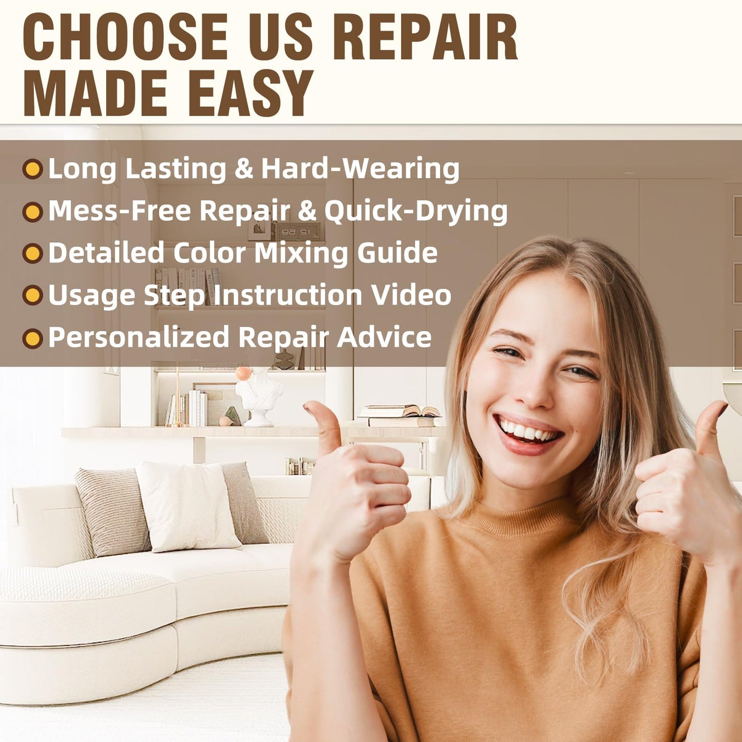 Cream Leather Repair Kit for Furniture, Vinyl Repair Kit for Car Interior, Sofa, Purse and Jacket, Restore Any Material with Super Easy Instructions to Fix Scratches, Tears, Holes, Peeling