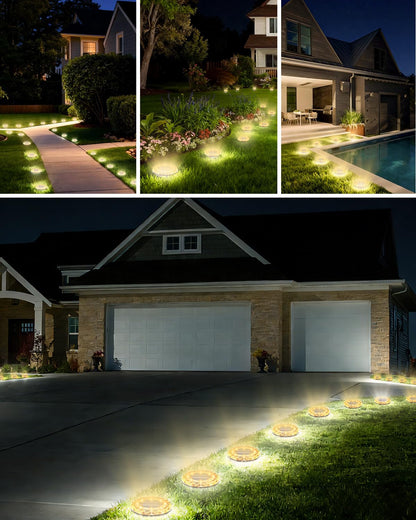 Solar Ground Lights Outdoor，12 Pack 8 LED Solar Pathway Lights Up to 8–10H IP65 Waterproof Landscape Lighting for Lawn Yard Deck Patio Walkway (Warm White)