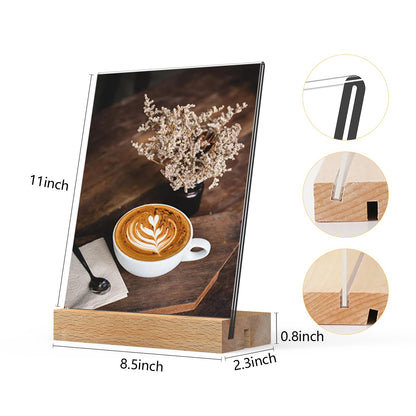 3 Pack Acrylic Sign Holder 8.5x11 with Wood Base L/T Shape 2 in 1 Acrylic Frame Wood Sign Holder Display Stand for Restaurant, Wedding, Office