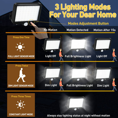 2pc Solar Lights Outdoor Waterproof, 3 Modes Motion Sensor Light Outdoor, 56 LED Solar Powered Lights Solar Flood Lights, Solar Motion Light Security Lights Wall Lights for Garden Fence