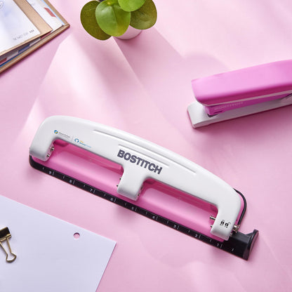 Bostitch inCOURAGE 12 Reduced Effort 3-Hole Punch, 12 Sheets, Pink (2188)