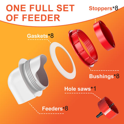 ZenxyHoC Chicken Feeders No Waste, DIY Automatic Poultry Feeder 8 Ports 1 Hole Saw with Covers Gravity Feed Kit for Buckets Barrels Bins Troughs