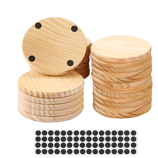 Voittozege 24 Pack Unfinished Wood Coasters | 4 Inch Round 0.35" Thick Wooden Slices Bulk Set | for Painting, Staining, Laser Engraving, Wood Burning & Decoupage | DIY Christmas, Halloween, Thanksgiving Crafts