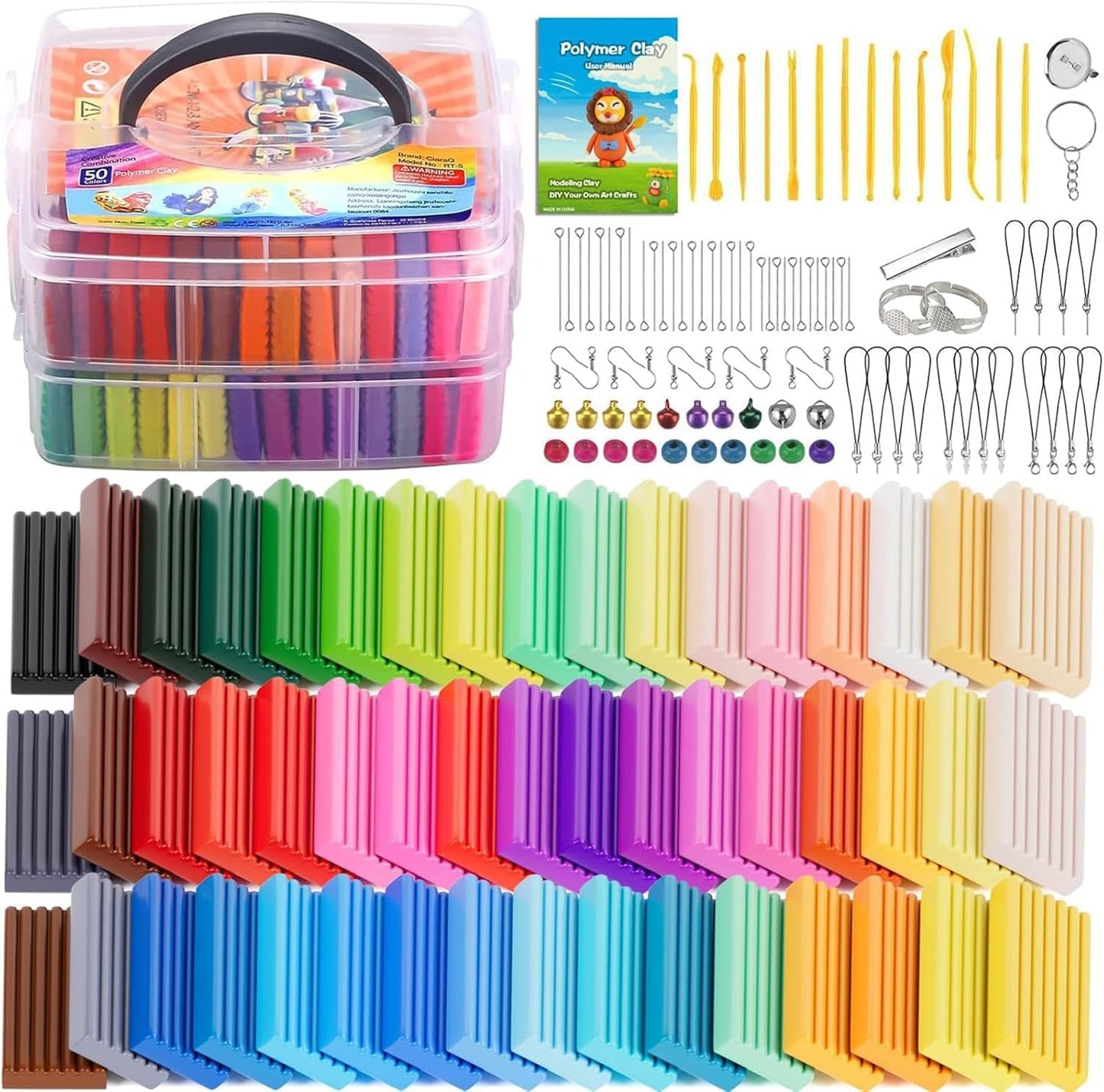 CiaraQ Polymer Clay-Oven Baked Modeling Clay with Sculpting Tools, 50 Colors, 2.8 lbs