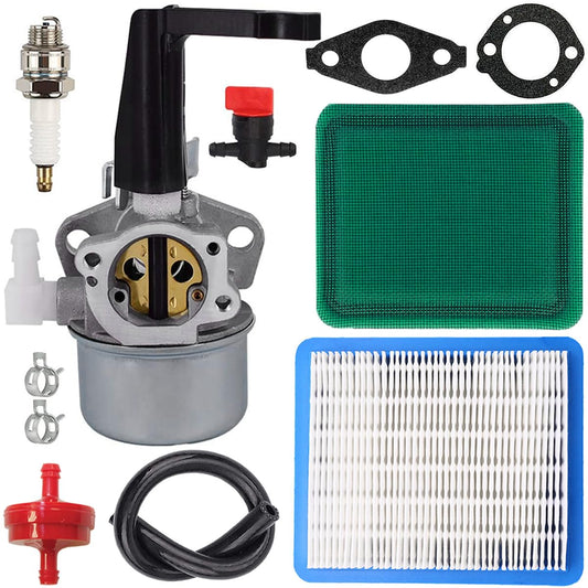 ZAMDOE Carburetor for Briggs & Stratton 110402 110412 215369 Tiller Engine Tune Up Kit with 696065 697422 Carburetor Air Filter Cartridge Spark Plug Fuel Hose Gaskets