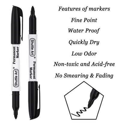 Shuttle Art Permanent Markers, 50 Pack Black Permanent Marker set,Fine Point, Works on Plastic,Wood,Stone,Metal and Glass for Doodling, Marking