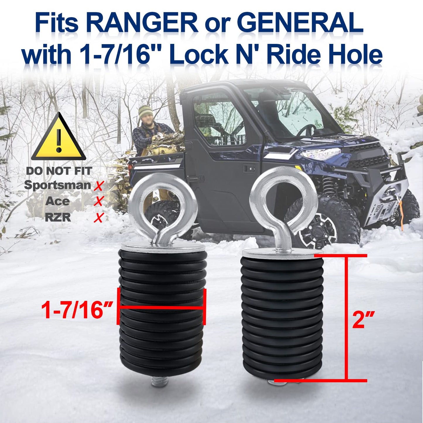 StarknightMT Ranger Tie Down Anchors,UTV Lock and Ride 2" Bed Anchor Compatible with Polaris General Ranger 500 570 1000 XP 900 800 700 with 1-7/16" Hole(6 Pcs,Black)