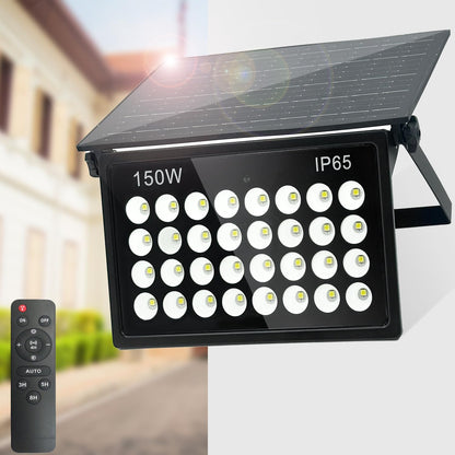 150W Solar Flood Lights Outdoor, 15000LM 6500K Bright Floodlights, IP65 Waterproof Solar Powered Security Light, Auto Dusk to Dawn with Remote Control for Yard, Street, Garden, Garage, Shed