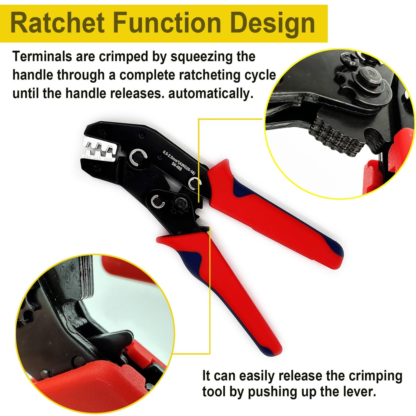 Twippo Crimping Tool with Ratchet, Ratcheting Wire Crimper Tool for Open Barrel Terminal Connectors, Electrical Crimping Tool, Crimping Pliers for 20-14 AWG