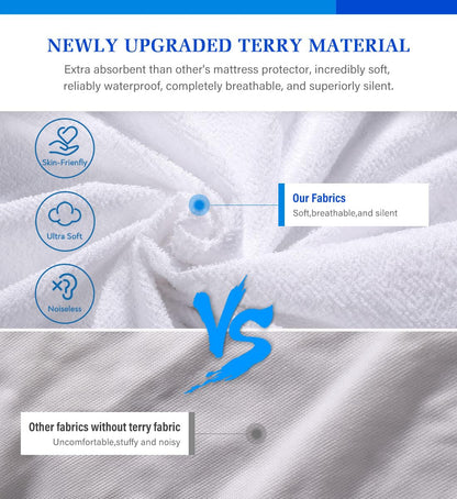 Queen Mattress Protector,Mattress Cover Queen Size Bed, Waterproof Mattress Protector Queen Size Noiseless Queen Mattress Cover Soft Breathable Terry for Pets Kids Adults 60" x 80"