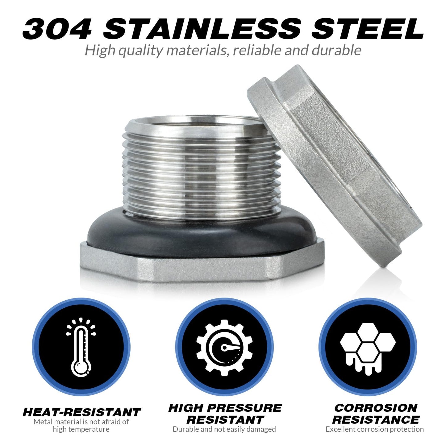 Carvedexquisitely Bulkhead Water Tank Fitting,1/2" NPT Female Thread,304 Stainless Steel Thru-bulk Fitting(2 Pcs)