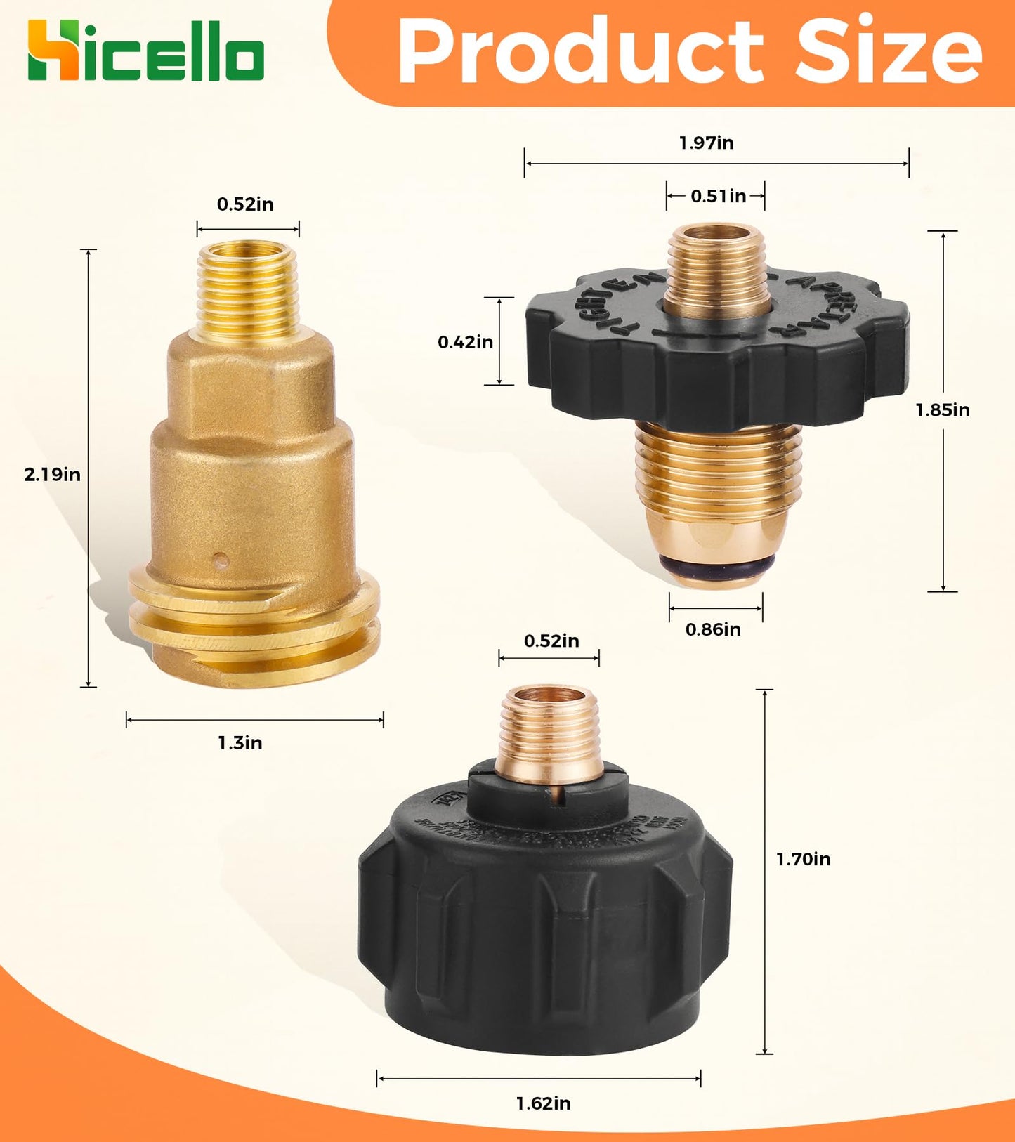 3pcs Solid Brass Replacement Propane Fittings: QCC1 Male, POL Male & Dual QCC1/POL to 1/4" NPT Male – for BBQ Grills, RVs, Camping Stoves & Heaters (Propane Use Only)