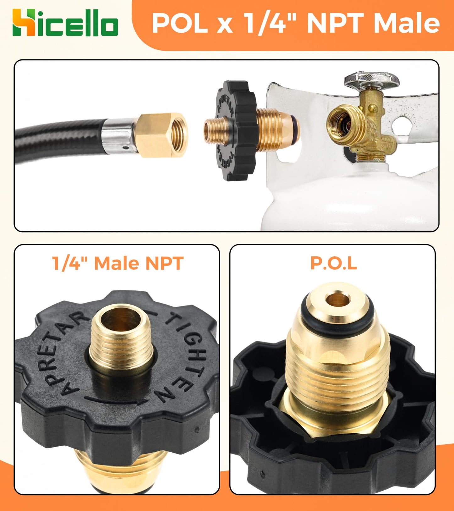 3pcs Solid Brass Replacement Propane Fittings: QCC1 Male, POL Male & Dual QCC1/POL to 1/4" NPT Male – for BBQ Grills, RVs, Camping Stoves & Heaters (Propane Use Only)