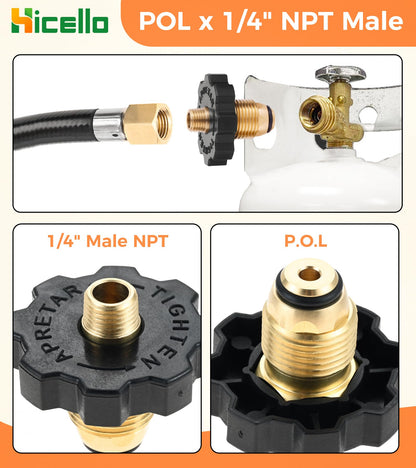 3pcs Solid Brass Replacement Propane Fittings: QCC1 Male, POL Male & Dual QCC1/POL to 1/4" NPT Male – for BBQ Grills, RVs, Camping Stoves & Heaters (Propane Use Only)