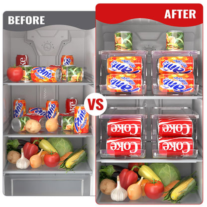 SCAVATA Stackable Refrigerator Organizer, Soda Can Dispenser Pop Cans Container Beverage Holder with Lid for Fridge, Freezer, Kitchen, Clear Plastic Storage Bins-Holds 10 Cans Each (Clear)