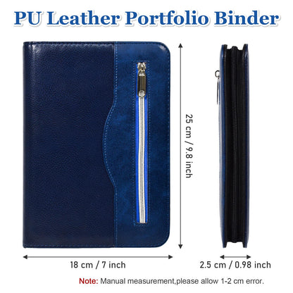 SAYEEC Journal Binder Leather Portfolio Notebook Executive Conference Folder Travel Business Portfolio with Calculator Zipped Notebook Organizer Loose Leaf Refillable Lined Paper Gift for Man Women (Blue With Calculator)