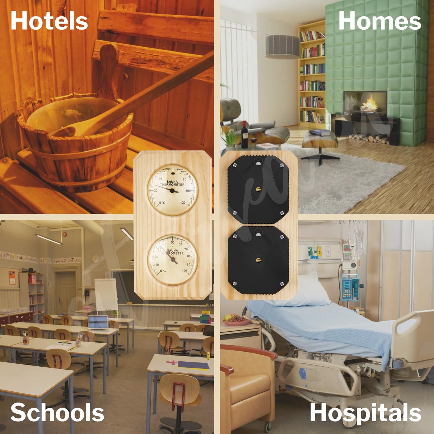 2 in 1 Wooden Sauna Thermometer and Hygrometer, Atarvana Indoor Hygrothermograph for Sauna Rooms, Spa, Hotel Accessories