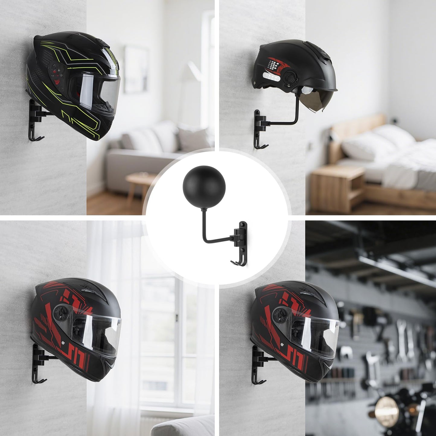 PUERSI Helmet Holder Wall Mount - 2 Pack 180° Rotation Helmet Hanger for Motorcycle Bike Racing Outerwear Sports Gear Display
