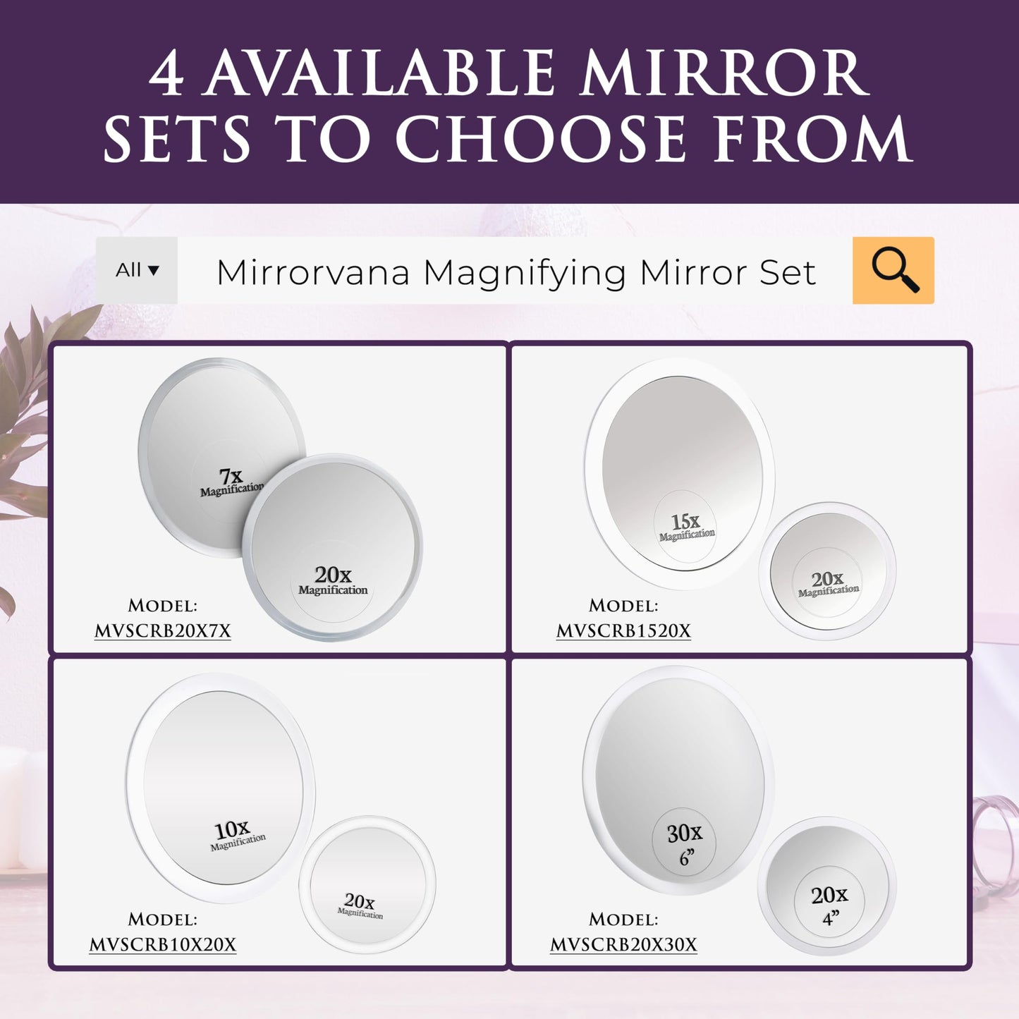15X & 20X Magnifying Mirror Set - Two Round Circle Magnifying Make Up Mirrors with Suction Cups - Compact & Portable for Travel - 15cm & 10cm