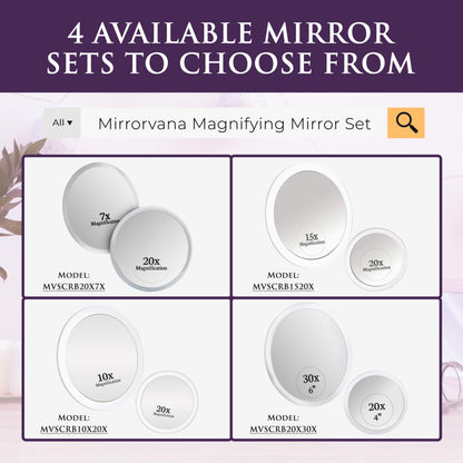 15X & 20X Magnifying Mirror Set - Two Round Circle Magnifying Make Up Mirrors with Suction Cups - Compact & Portable for Travel - 15cm & 10cm