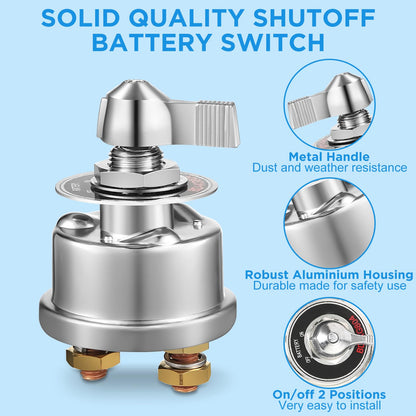 Telsitine High Current Master Battery Disconnect Switch, 12V-48V Heavy Duty Battery Isolator Switch with Face Plate, 300A Waterproof Marine Battery Cut/Shut Off Switch for RV Marine Boat Vehicle Truck