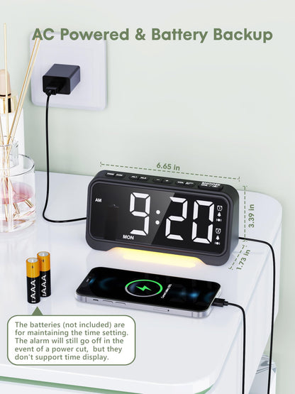 ROCAM Alarm Clock for Heavy Sleepers with Bed Shaker, Vibrating Alarm Clock Loud Dual Alarms, Brightness 0%-100% Weekday Weekend Mode, Power-Off Memory, Warm Night Light Clock for Bedroom