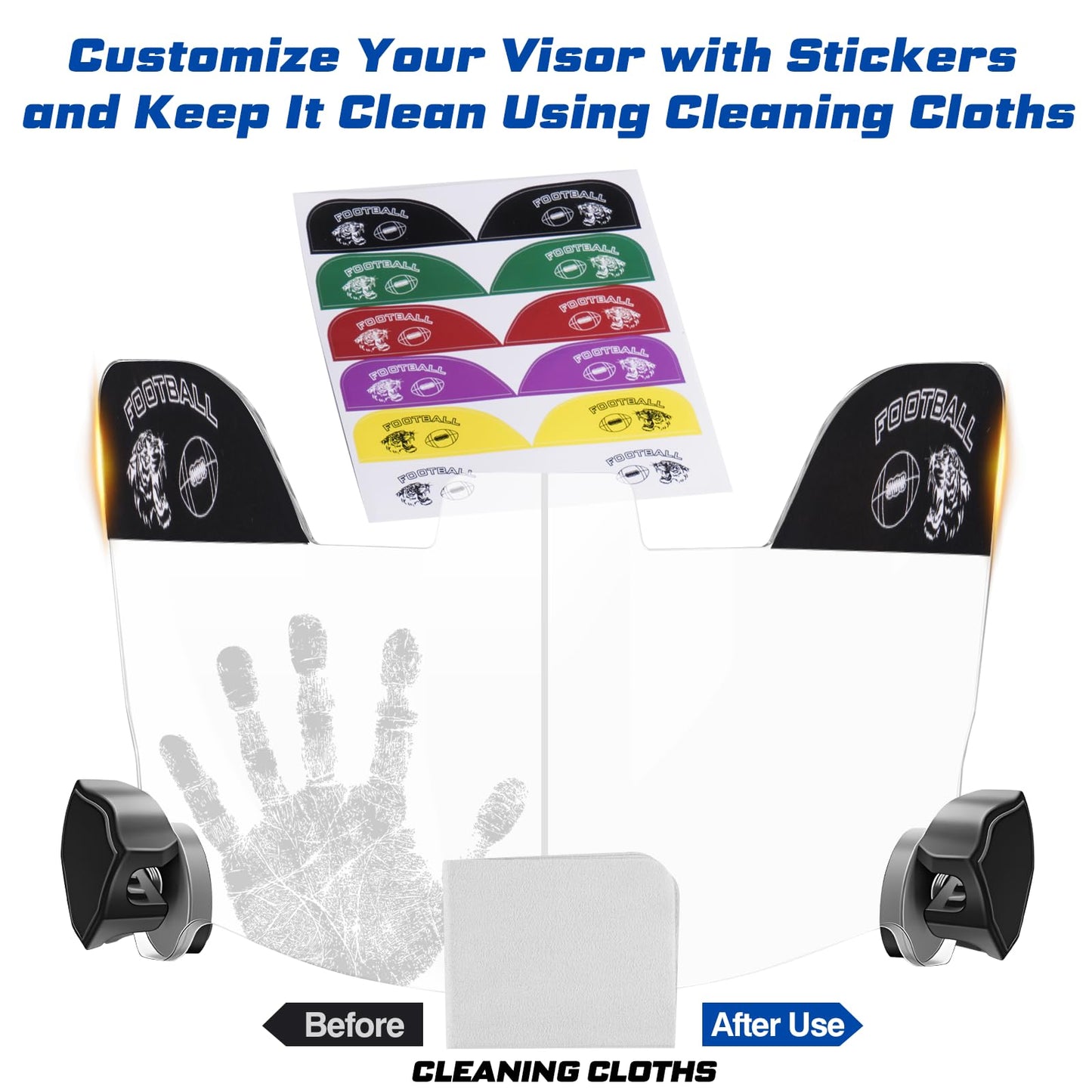 Automiim 2 Pcs Football Visor, Football Helmet Visor Fits Youth & Adult, Professional Football Visor Eye-Shield with High Clarity and Anti-Scratch Football Protective Gear, Black and Clear