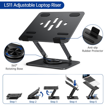 BESIGN LS11 Laptop Stand with 360° Rotating Base, Ergonomic Adjustable Notebook Holder, Riser Holder Computer Stand Compatible with Air, Pro, Dell, HP, Lenovo More 10-14" Laptops (Black)