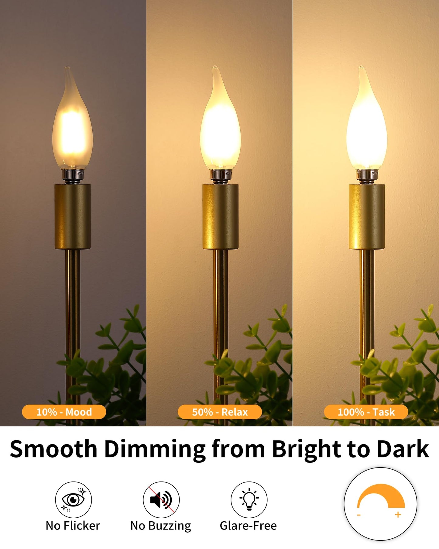 Frosted E12 LED Bulb 60w Equivalent Dimmable, Chandelier Light Bulbs 2700K Soft White, Candelabra Candle C32 CA10 60 Watt Replacement Lightbulb Small Base, 90+CRI 120V, 6 Pack